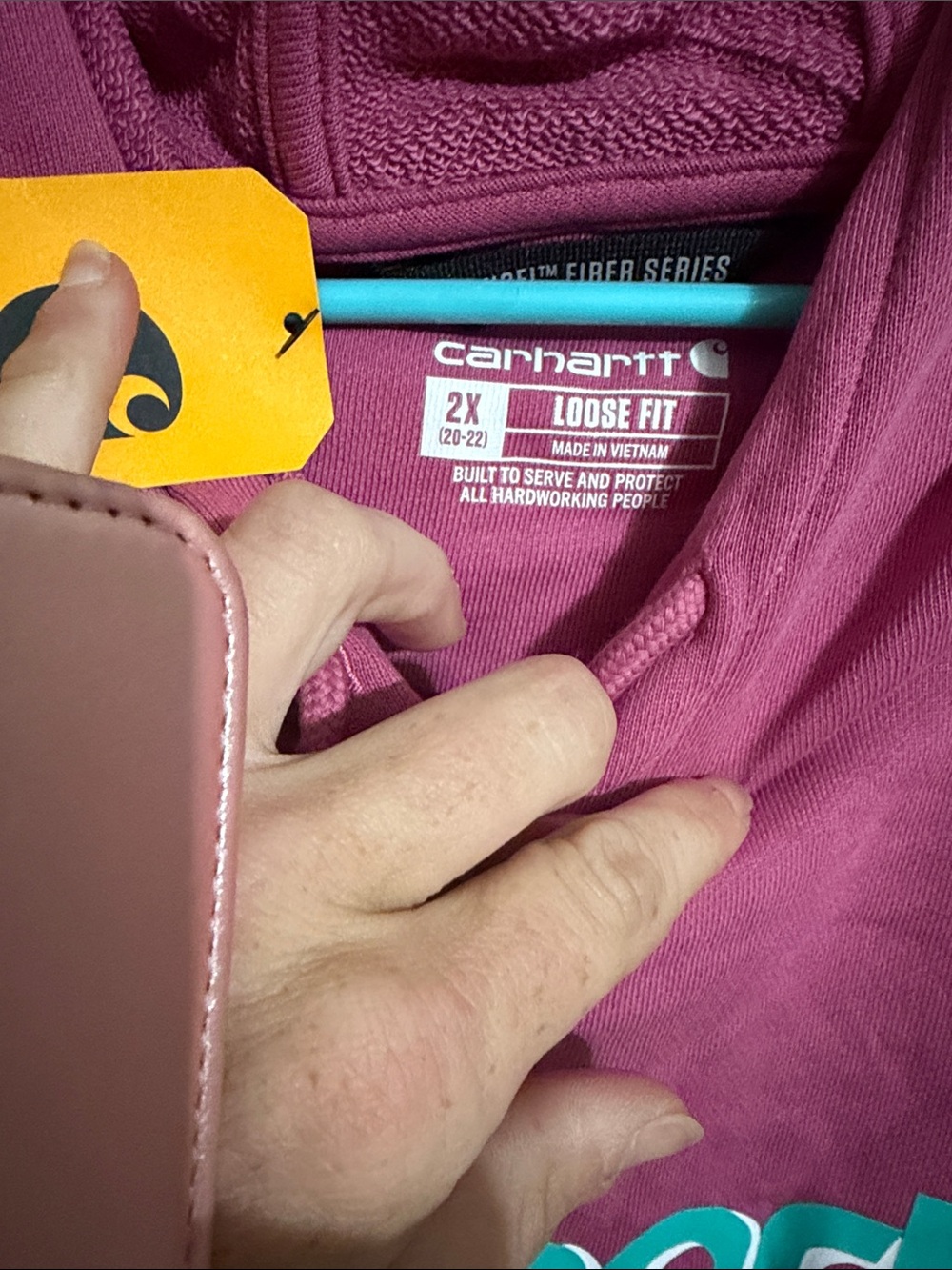 Carhartt Women's Magenta Pullover with Teal Logo - Picture 3 of 3